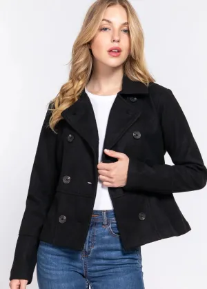 Active Basic Long Sleeve Double Breasted Coat