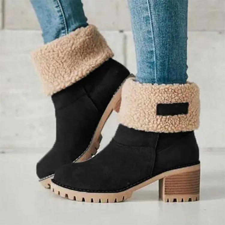 Amazon New Chunky Heel High Heel Mid-Calf Snow Boots Large Size Shoes