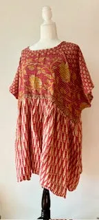 Artisan Kantha Bae  Quilt Mini Dress. Comfortable, Soft, and Very Chic (Red)