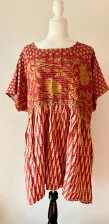 Artisan Kantha Bae  Quilt Mini Dress. Comfortable, Soft, and Very Chic (Red)