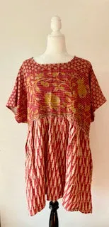 Artisan Kantha Bae  Quilt Mini Dress. Comfortable, Soft, and Very Chic (Red)