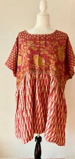 Artisan Kantha Bae  Quilt Mini Dress. Comfortable, Soft, and Very Chic (Red)