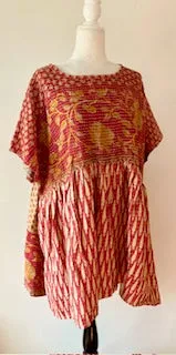 Artisan Kantha Bae  Quilt Mini Dress. Comfortable, Soft, and Very Chic (Red)