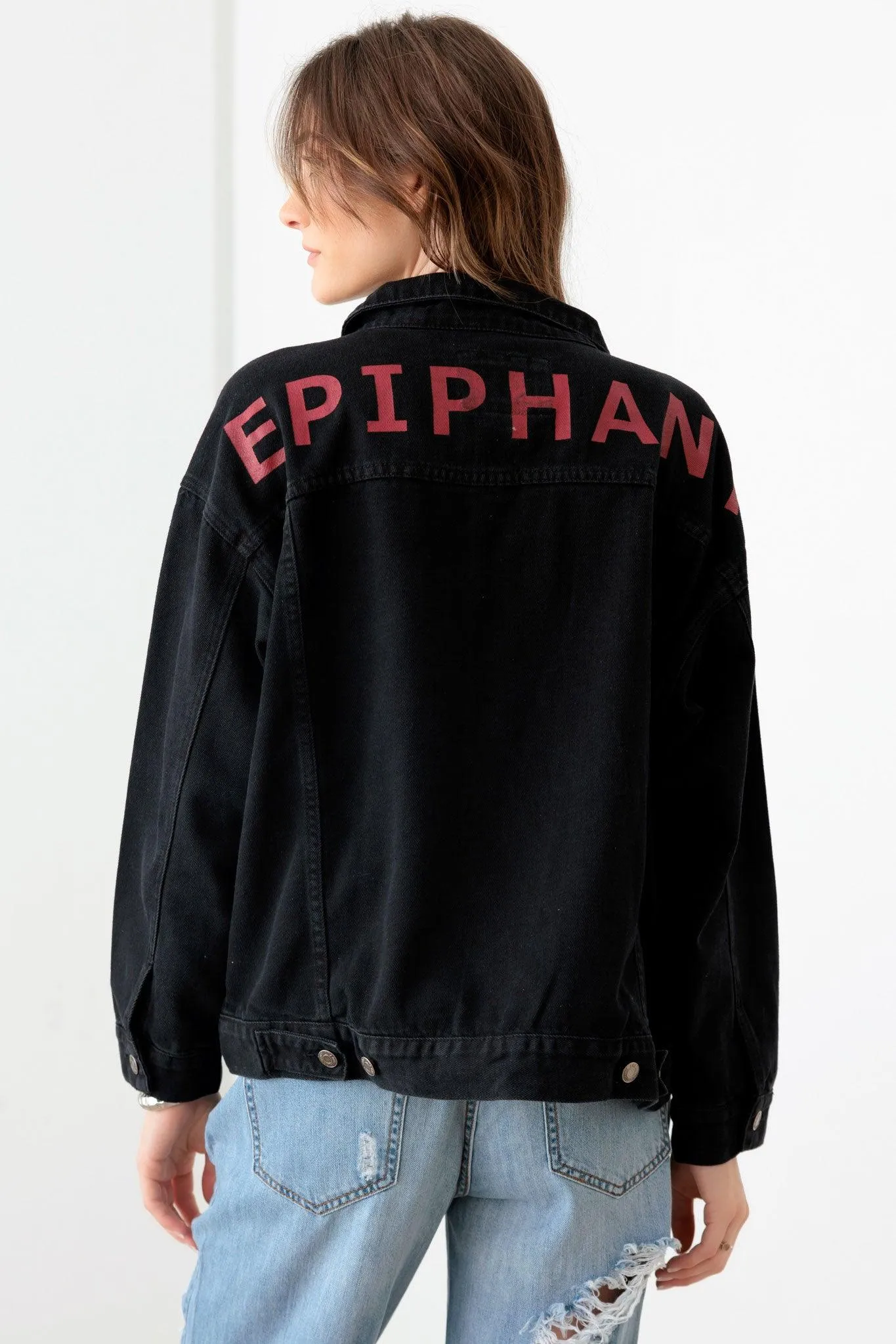 Black Cotton "EPIPHANY" Graphic Denim Jacket