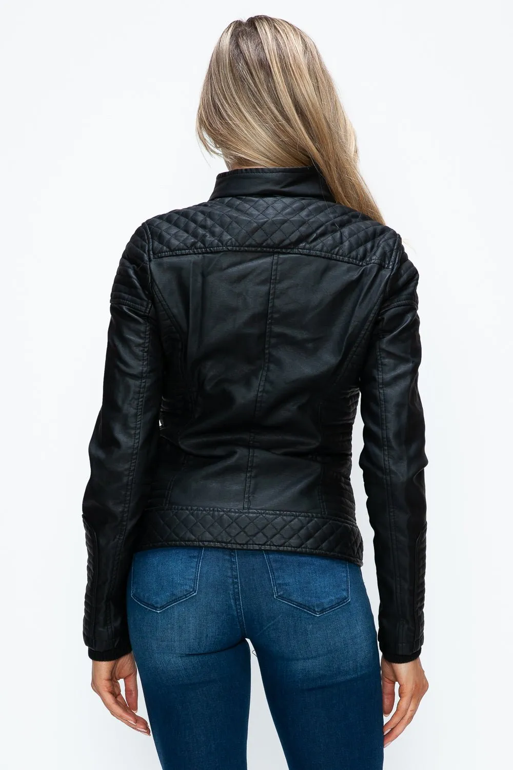 Black Layered Look Vegan Leather Jacket