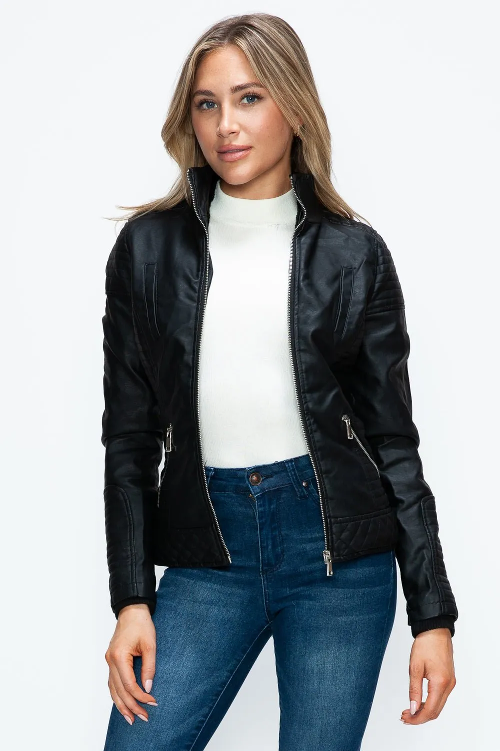 Black Layered Look Vegan Leather Jacket