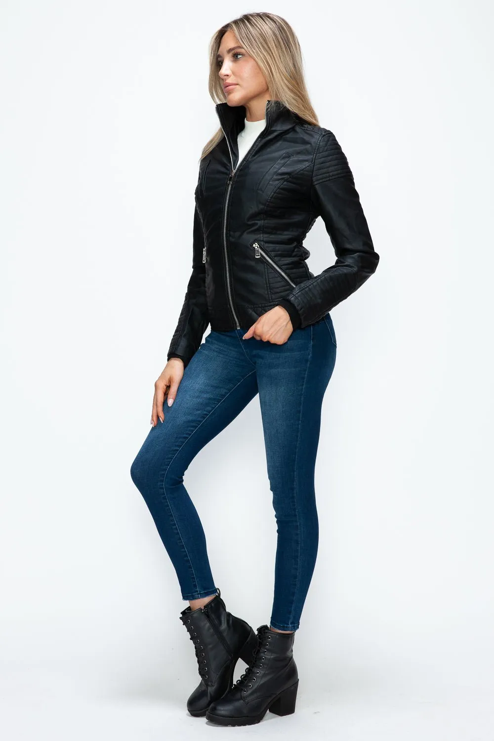 Black Layered Look Vegan Leather Jacket