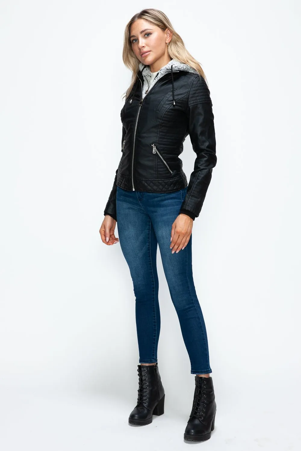 Black Layered Look Vegan Leather Jacket