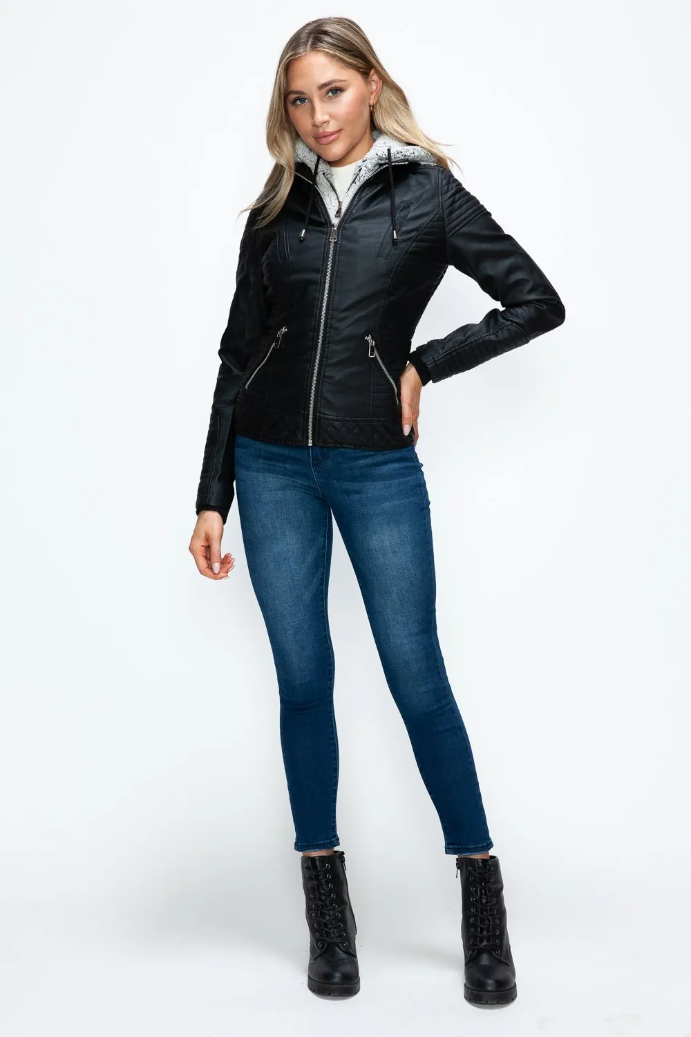 Black Layered Look Vegan Leather Jacket