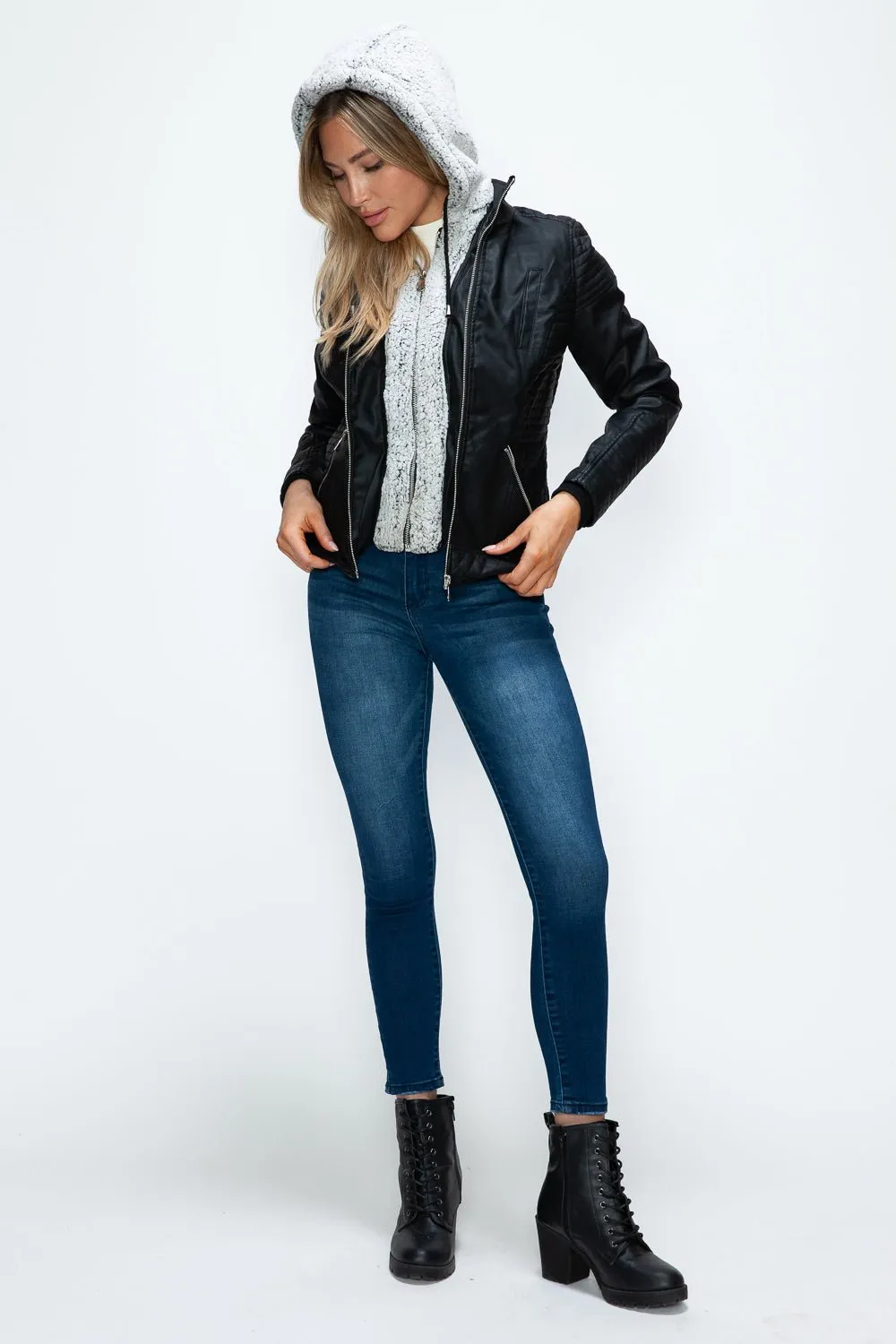 Black Layered Look Vegan Leather Jacket