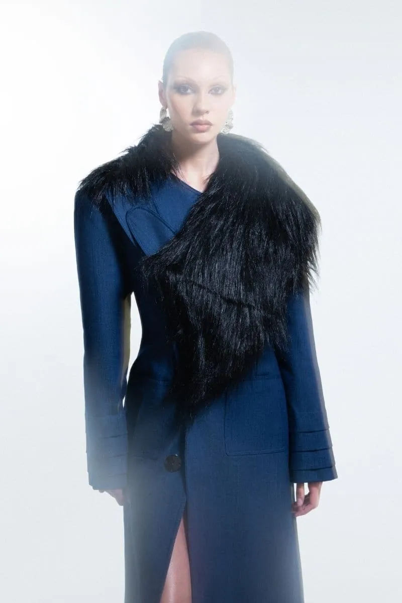 BLUE DENIM FURRY LONG COAT