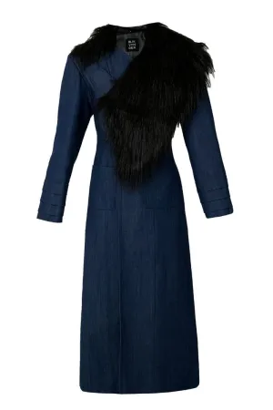 BLUE DENIM FURRY LONG COAT