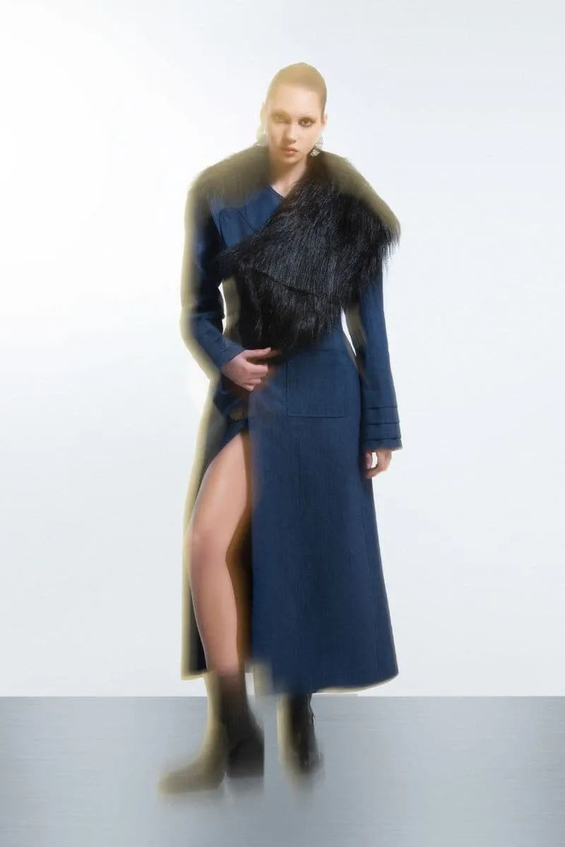 BLUE DENIM FURRY LONG COAT