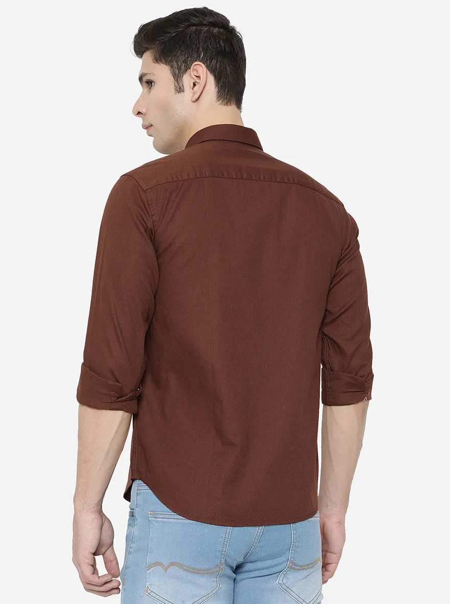 Brown Solid Classic Fit Casual Shirt | Greenfibre