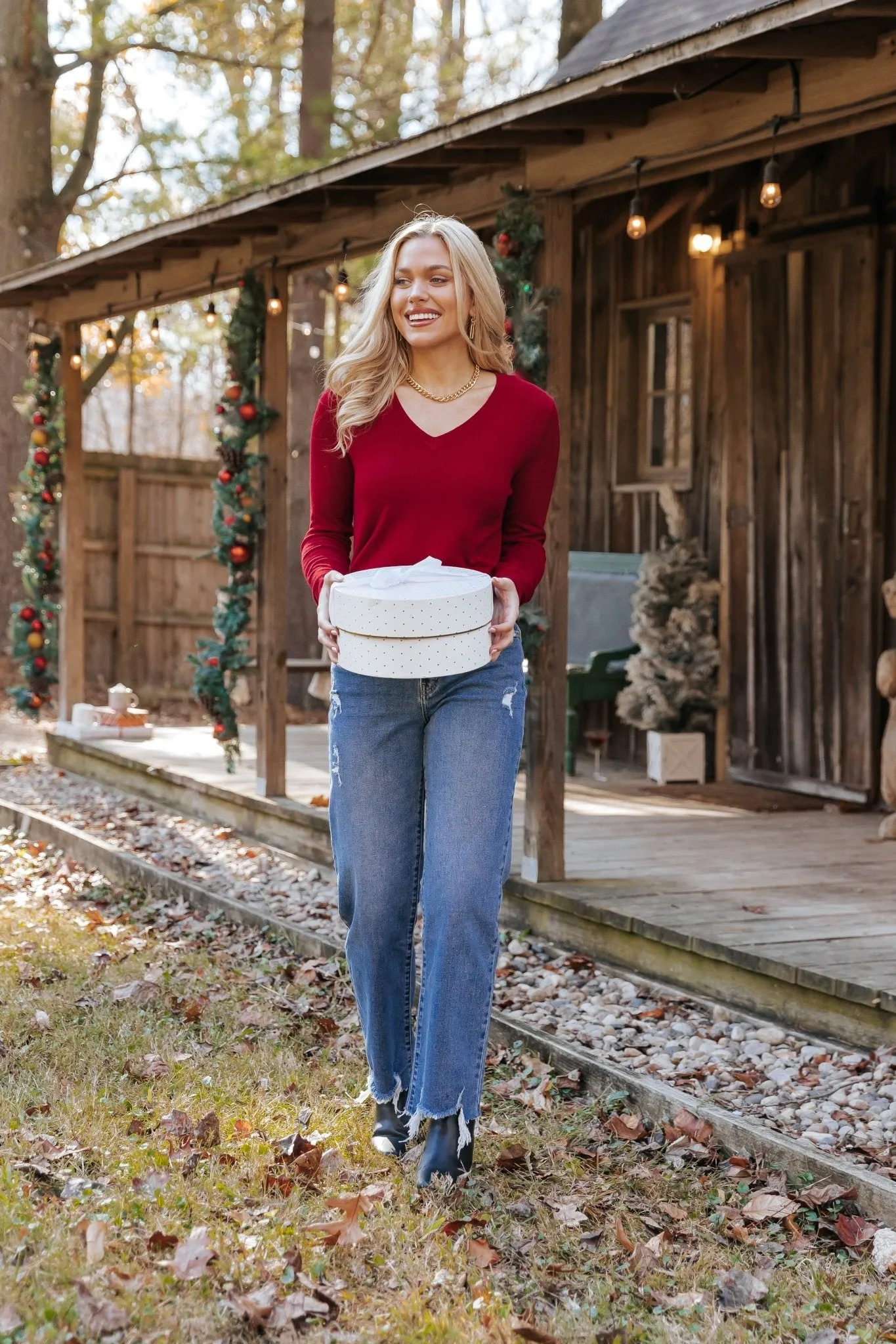 Burgundy Soft V-Neck Sweater