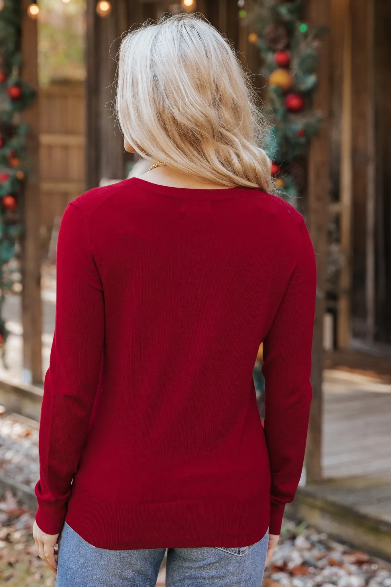 Burgundy Soft V-Neck Sweater