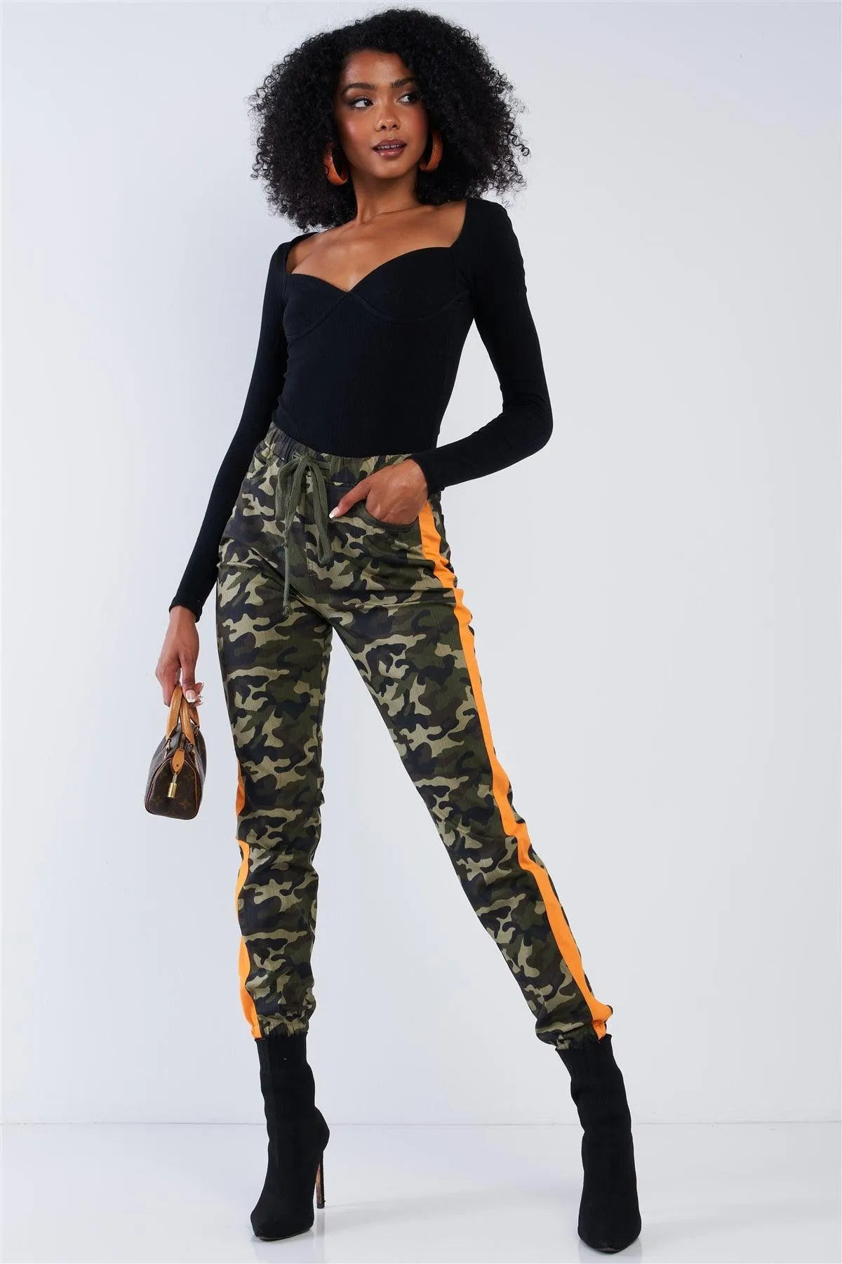 Camo High Waisted Draw String Cargo Pants