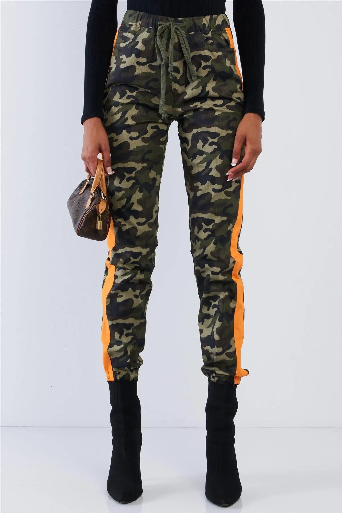 Camo High Waisted Draw String Cargo Pants