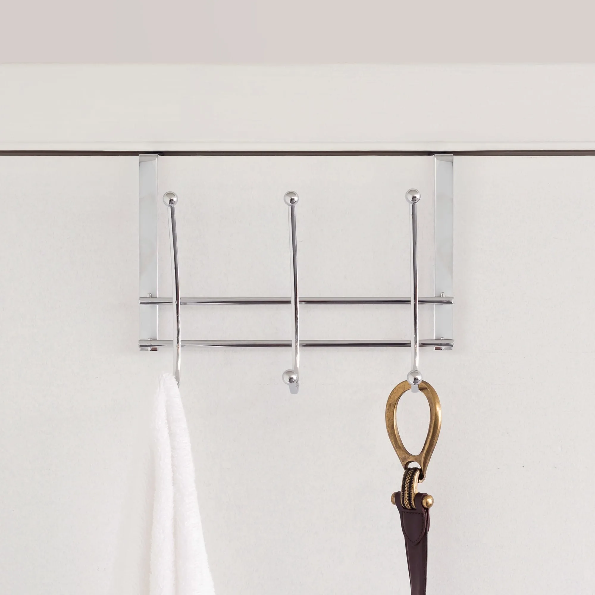 Chrome Plated Steel Over the Door 3-Hook Hanging Rack