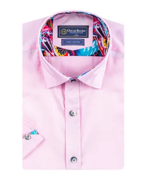 Classic Pink Short Sleeve Shirt with Colourful Paisley Insert Shirt