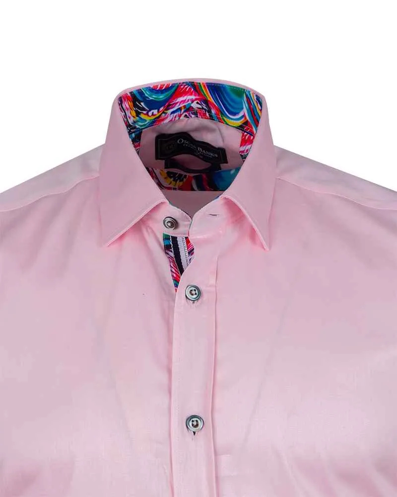 Classic Pink Short Sleeve Shirt with Colourful Paisley Insert Shirt