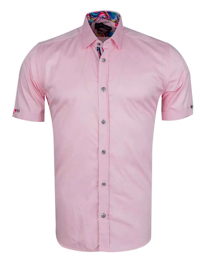 Classic Pink Short Sleeve Shirt with Colourful Paisley Insert Shirt