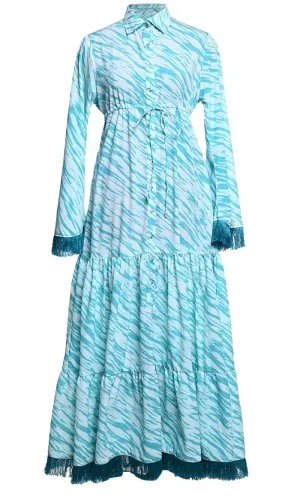 Comfortable Printed Button Down Abaya With Intricate Lace