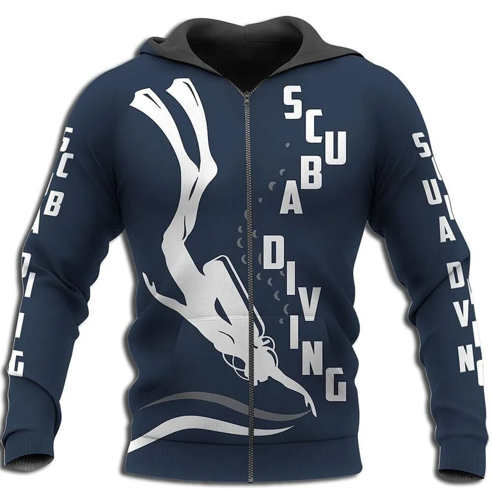 Cool Scuba Diving Art 3D Full Printed Zip Hoodies For Men and Women