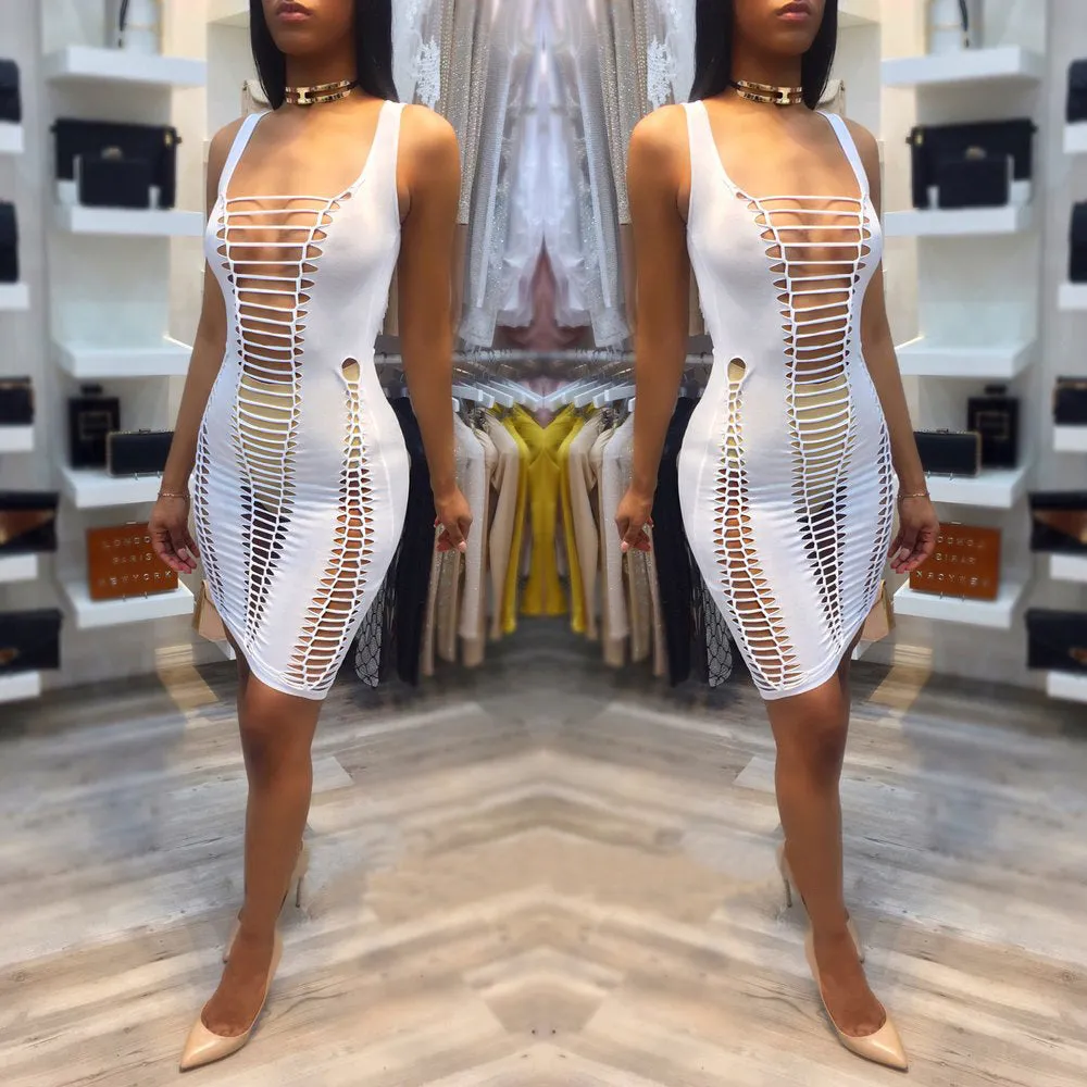 Cut Out Straps Bodycon Knee-length Bandage Club Dress