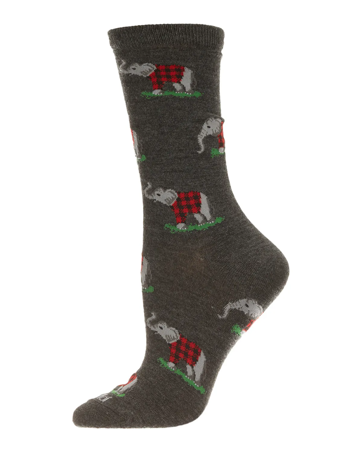 Elephants in Plaid Bamboo Blend Crew Sock