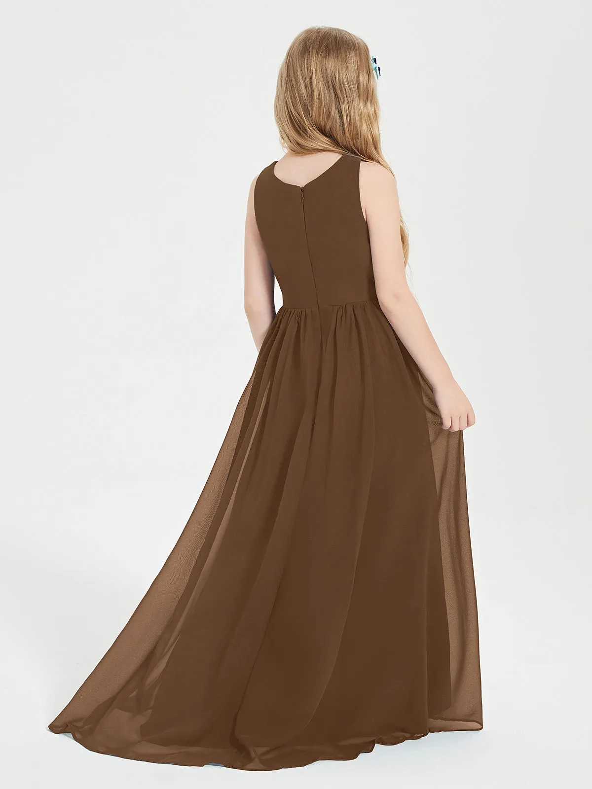 Exquisite Asymmetrical Junior Bridesmaid Dresses Scoop Neck Brown