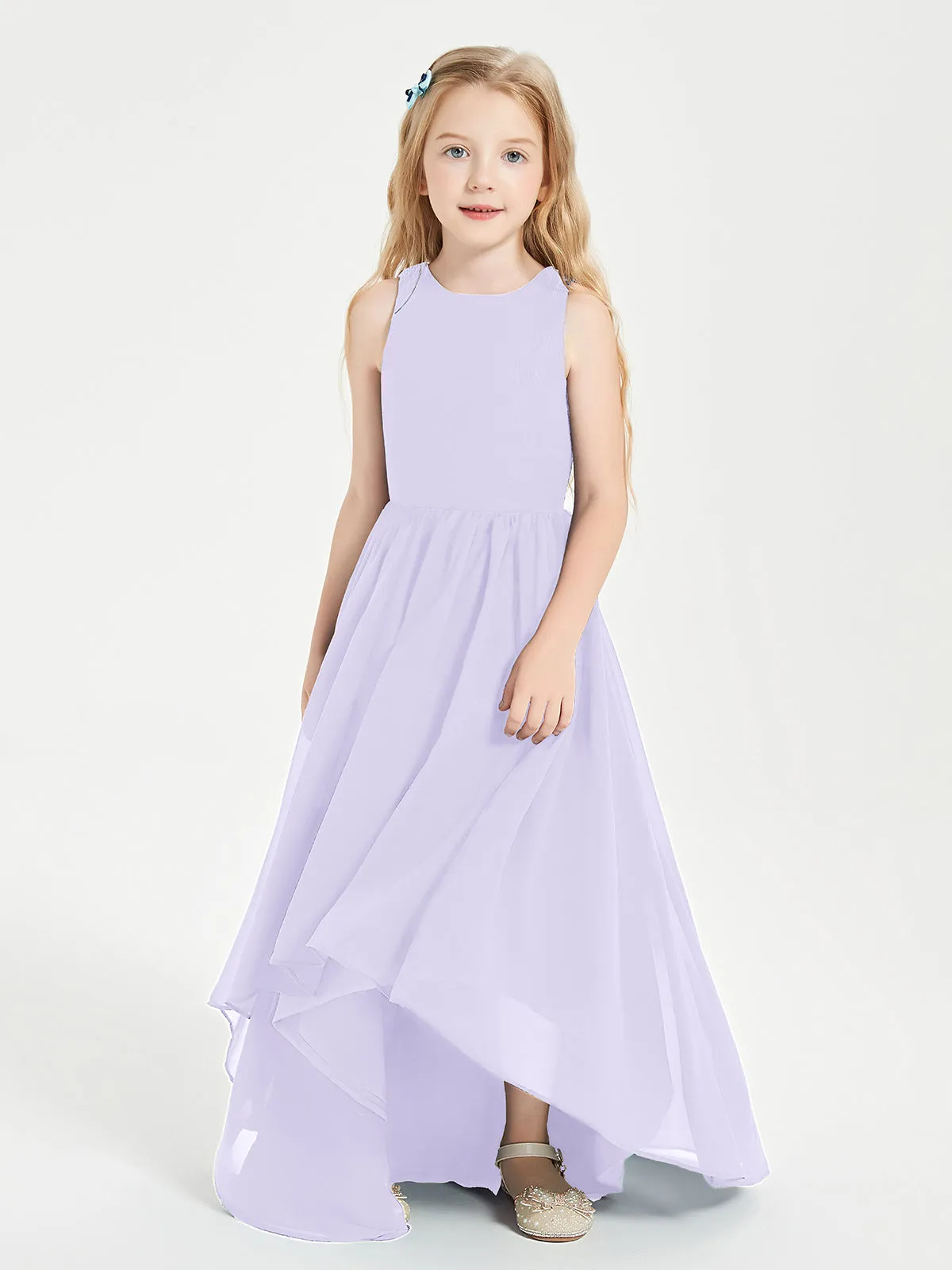 Exquisite Asymmetrical Junior Bridesmaid Dresses Scoop Neck Lilac