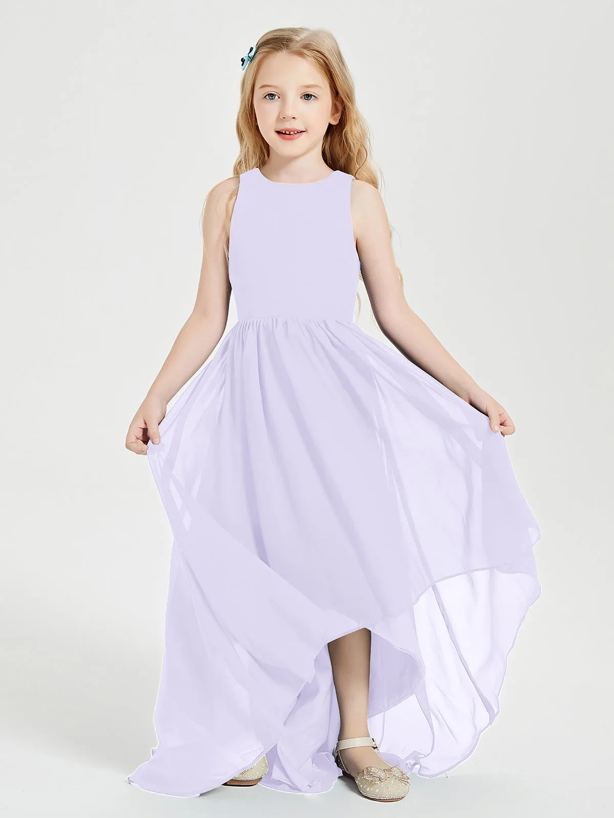 Exquisite Asymmetrical Junior Bridesmaid Dresses Scoop Neck Lilac