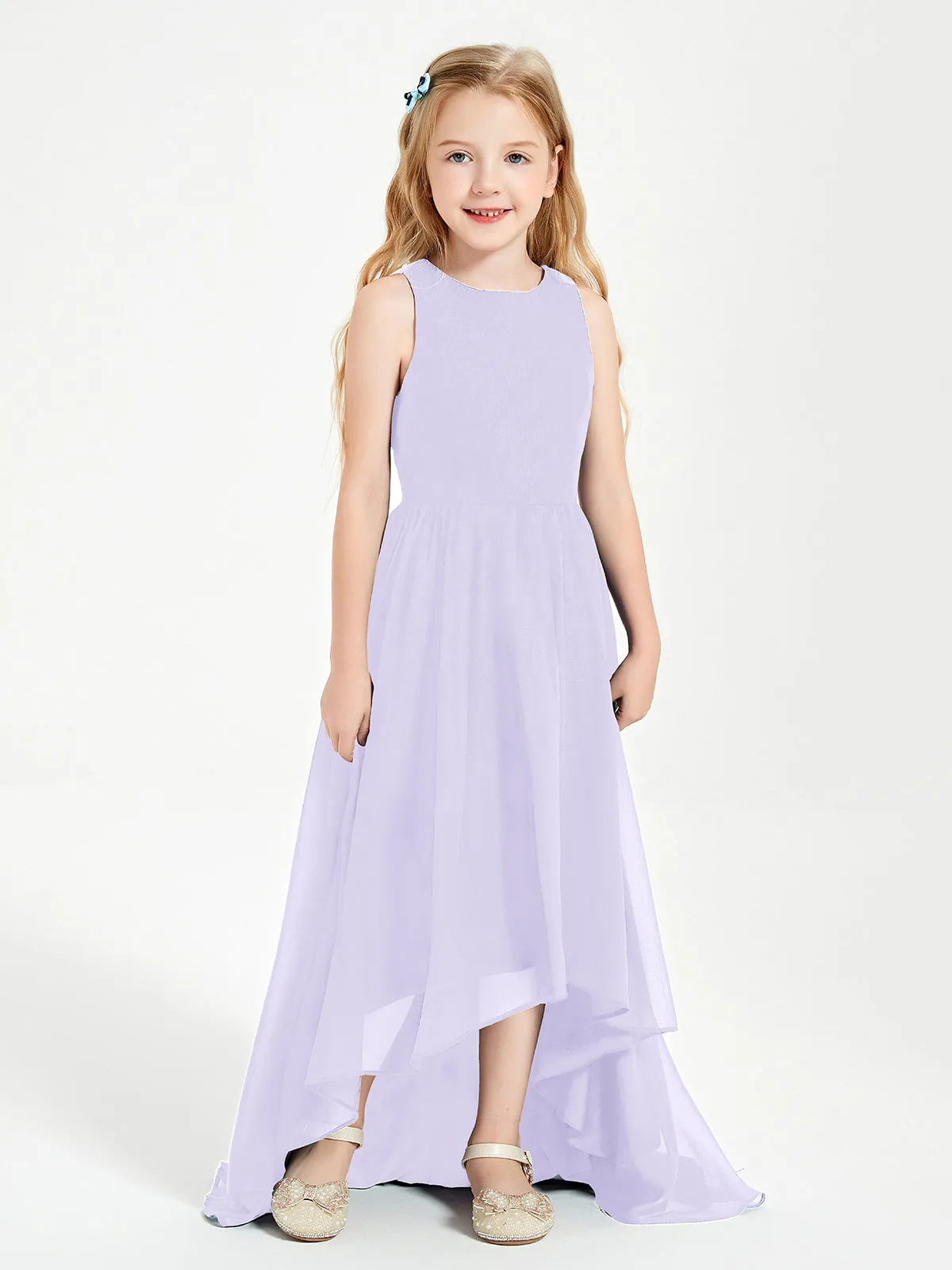 Exquisite Asymmetrical Junior Bridesmaid Dresses Scoop Neck Lilac