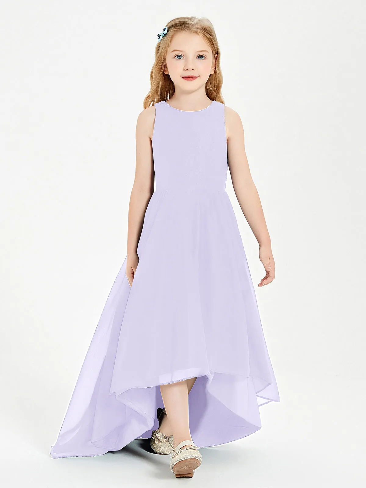 Exquisite Asymmetrical Junior Bridesmaid Dresses Scoop Neck Lilac