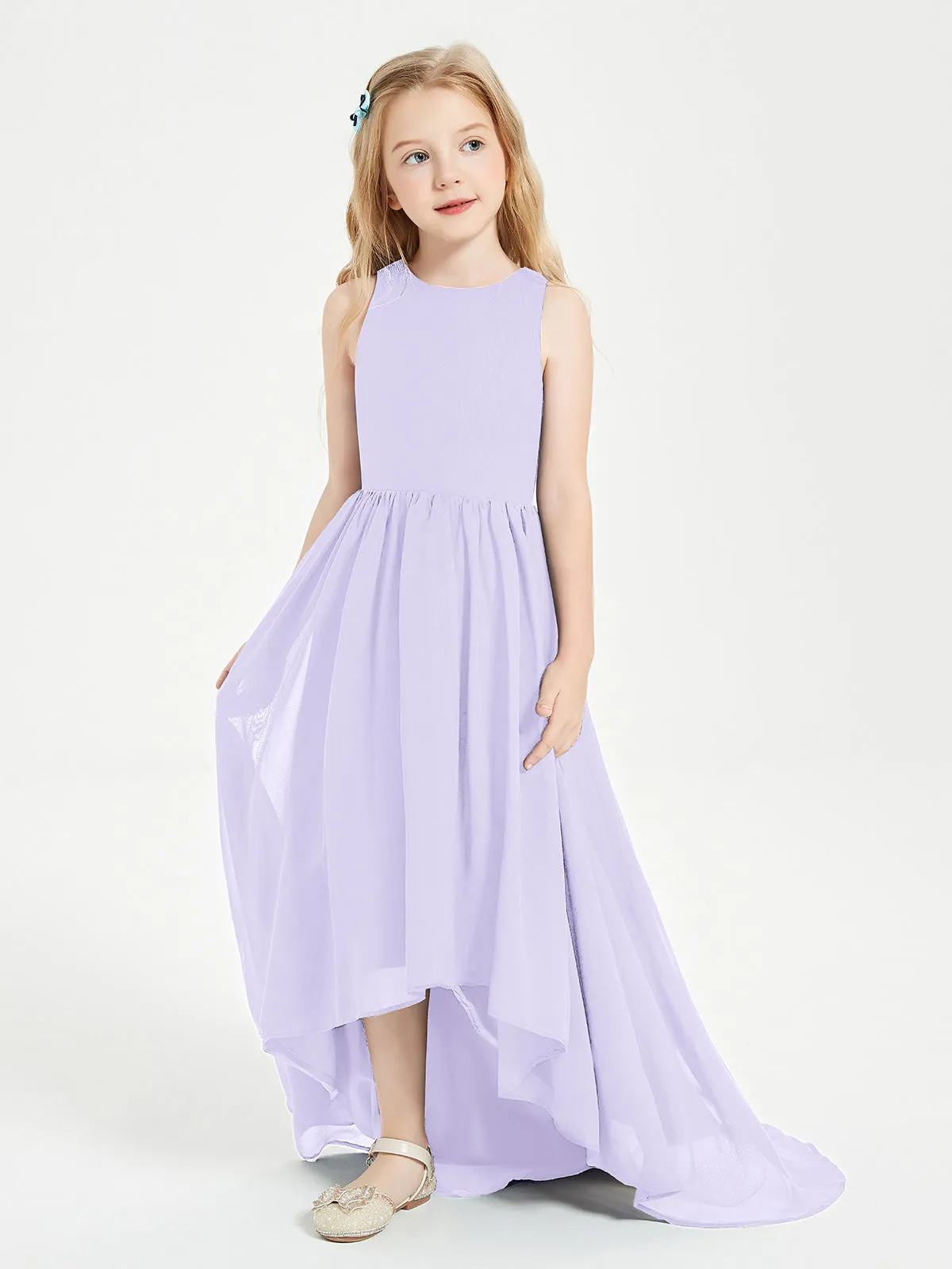 Exquisite Asymmetrical Junior Bridesmaid Dresses Scoop Neck Lilac