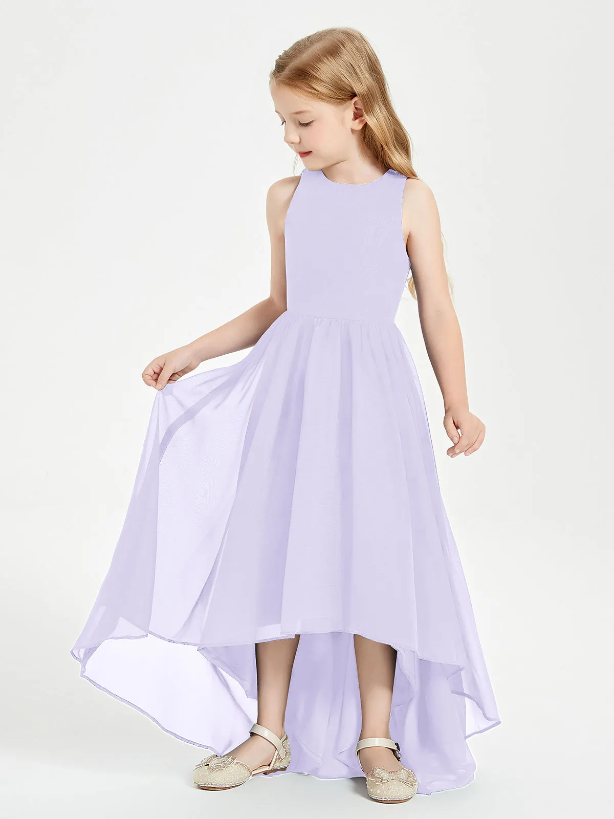 Exquisite Asymmetrical Junior Bridesmaid Dresses Scoop Neck Lilac