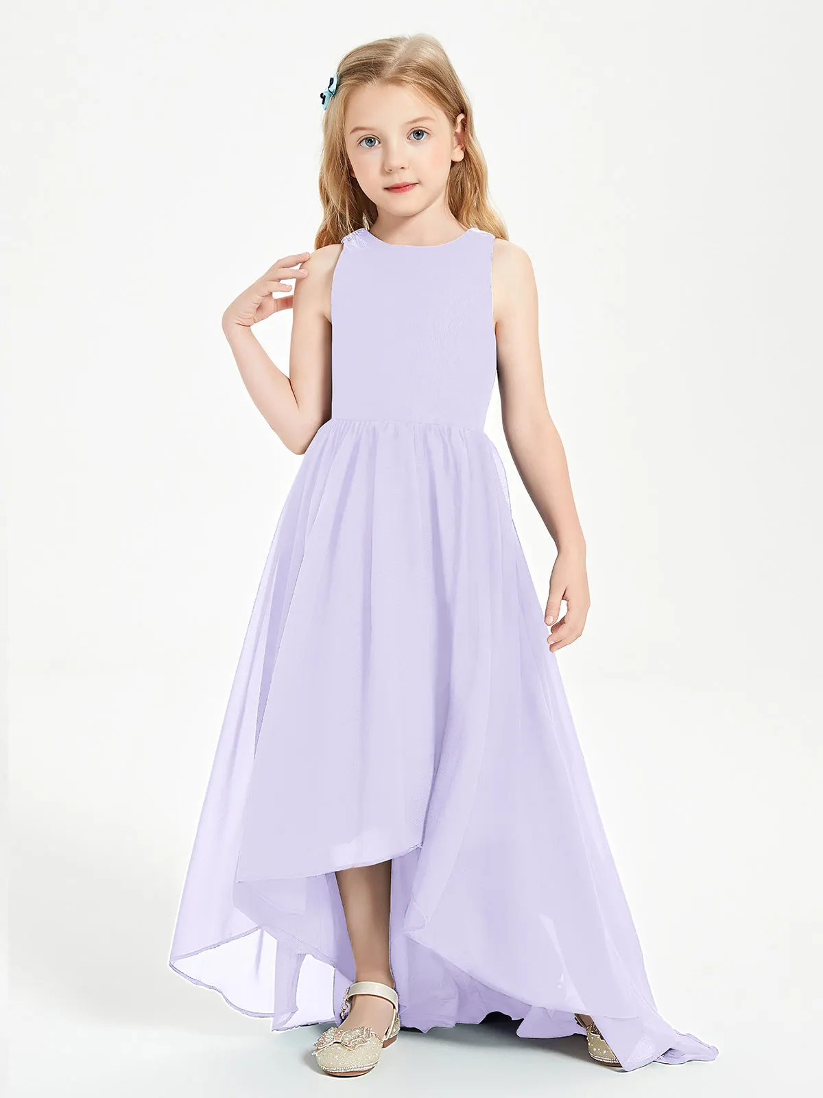 Exquisite Asymmetrical Junior Bridesmaid Dresses Scoop Neck Lilac