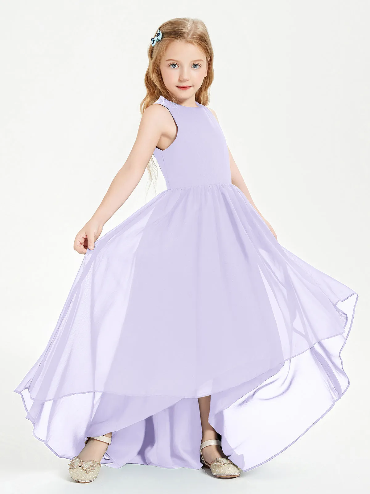 Exquisite Asymmetrical Junior Bridesmaid Dresses Scoop Neck Lilac