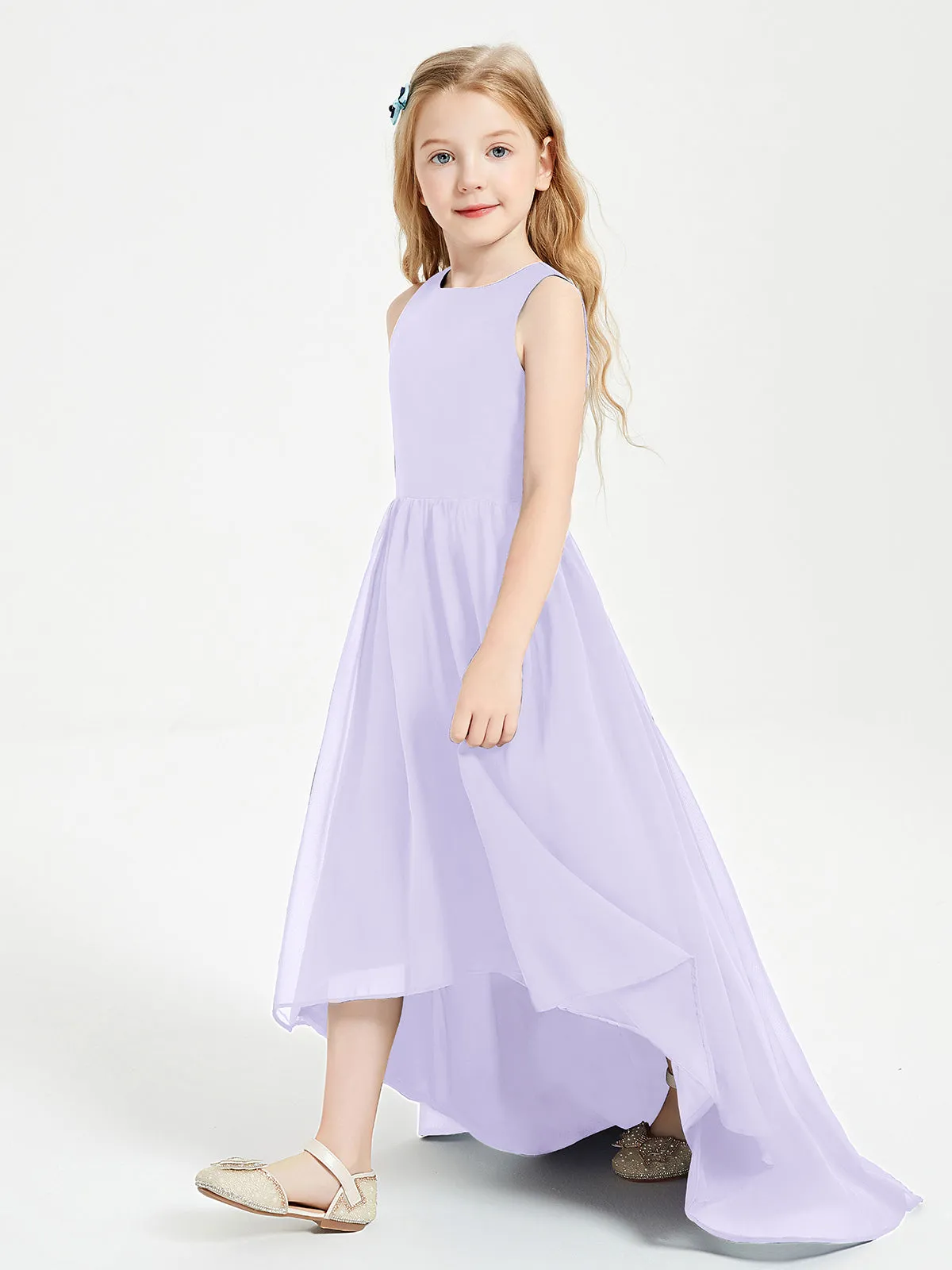 Exquisite Asymmetrical Junior Bridesmaid Dresses Scoop Neck Lilac