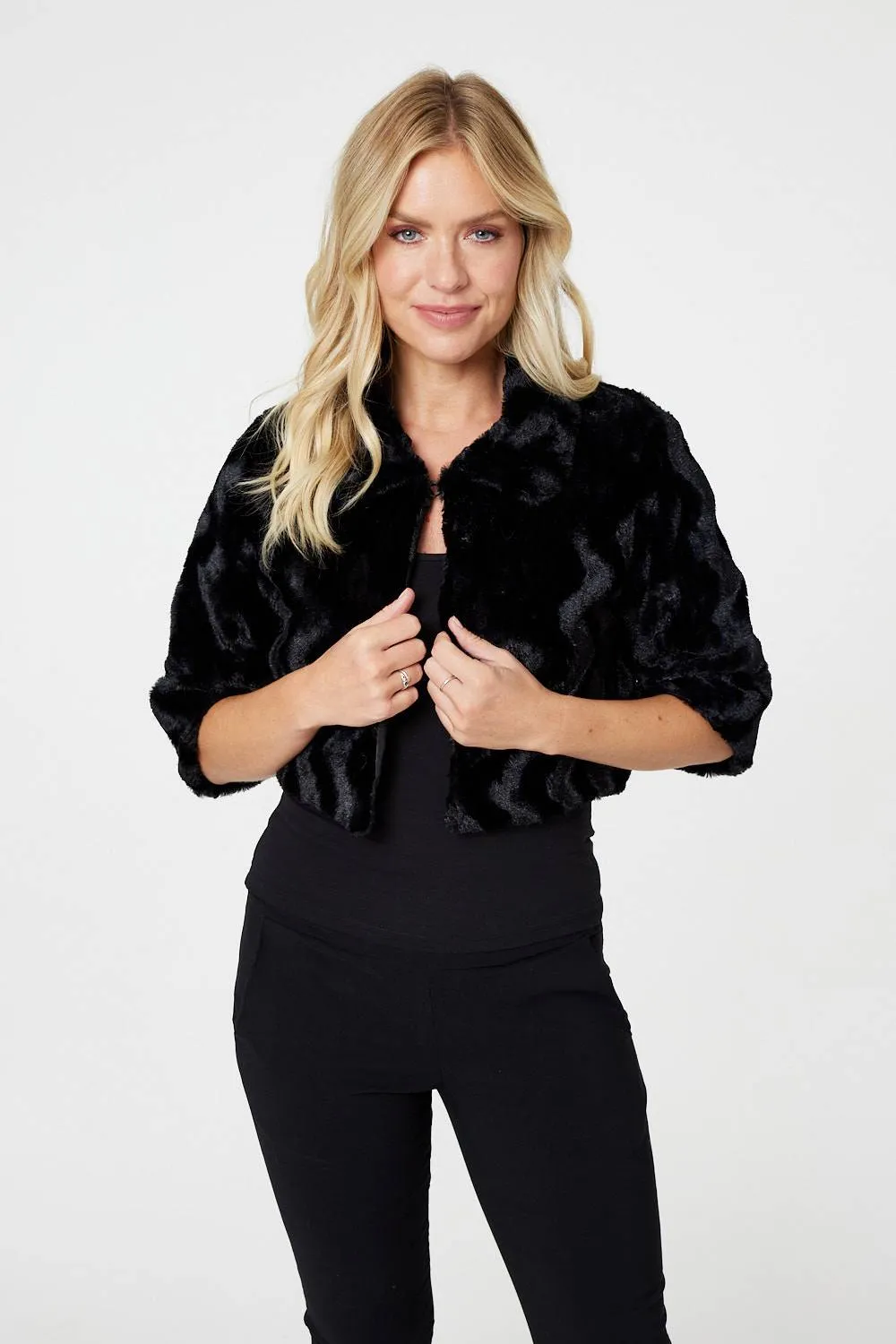 Faux Fur 1/2 Sleeve Cropped Jacket