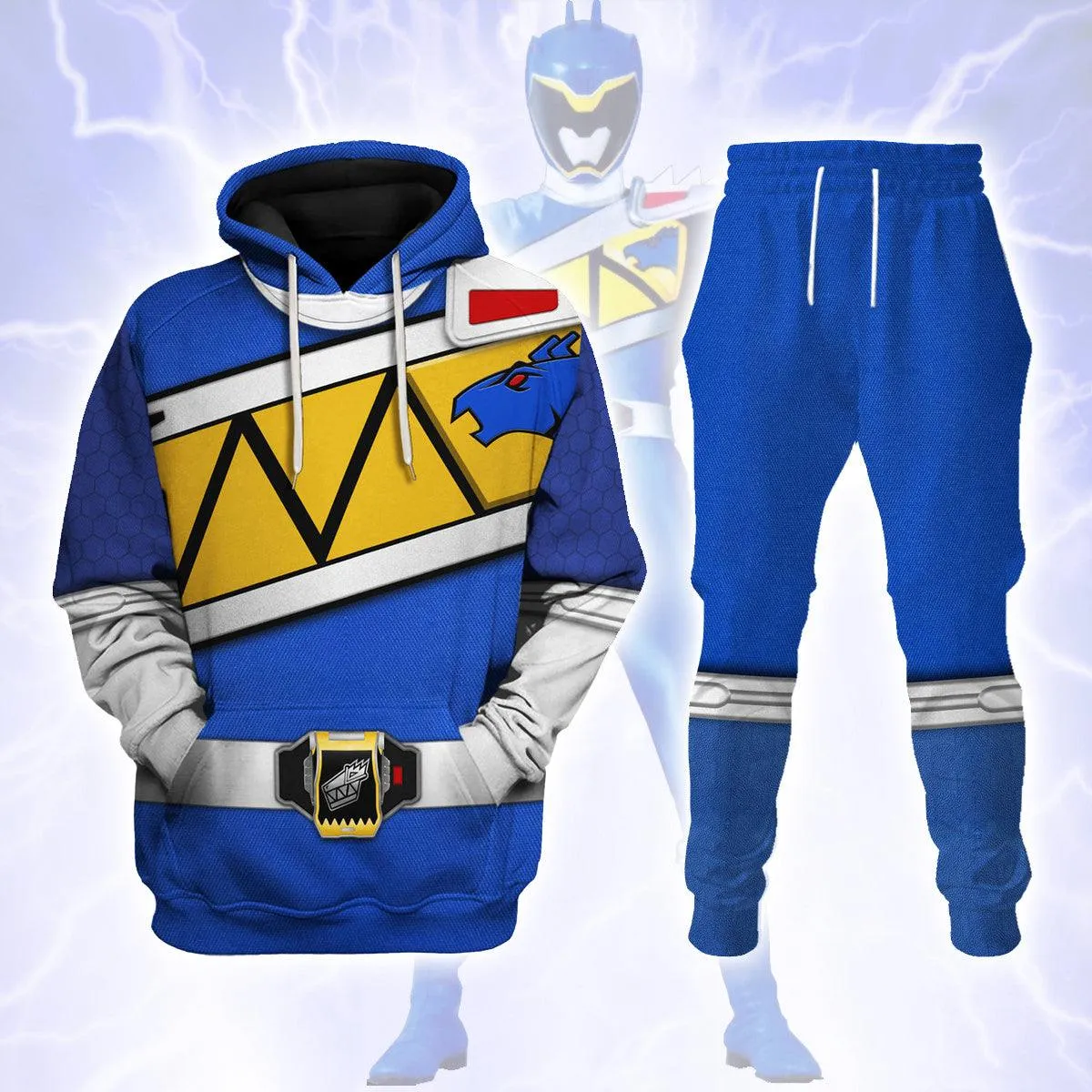 Gearhomie Blue Power Rangers Dino Charge Hoodies Sweatshirt T-shirt Hawaiian