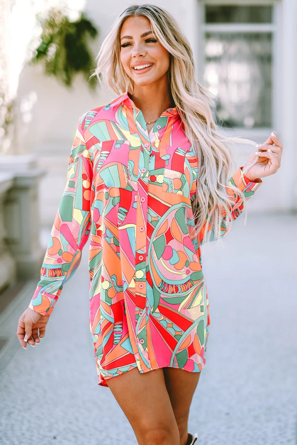 Geometric Abstract Shirt Dress