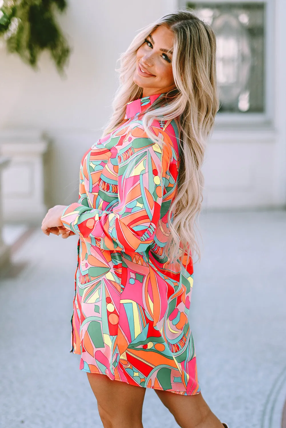 Geometric Abstract Shirt Dress