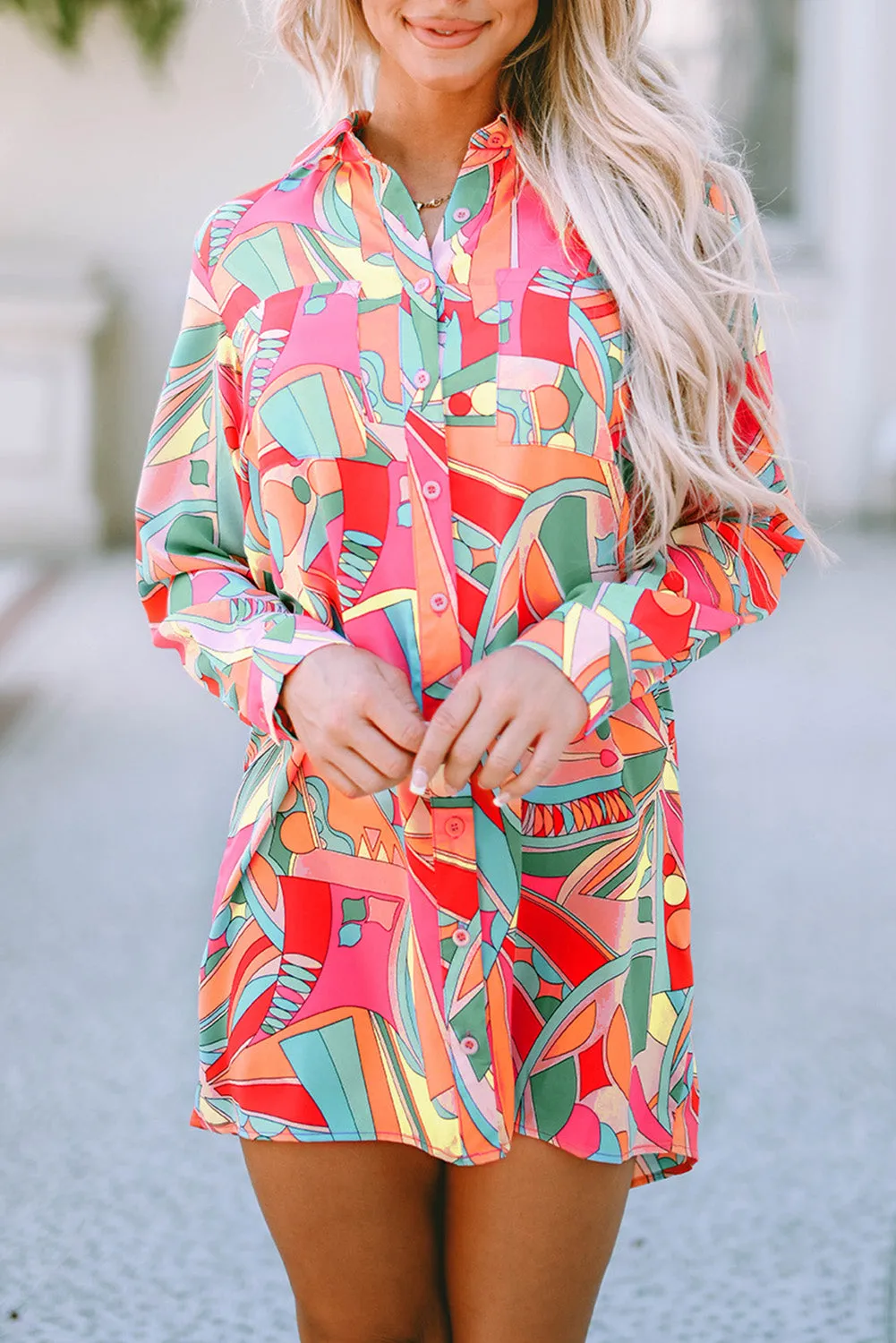 Geometric Abstract Shirt Dress