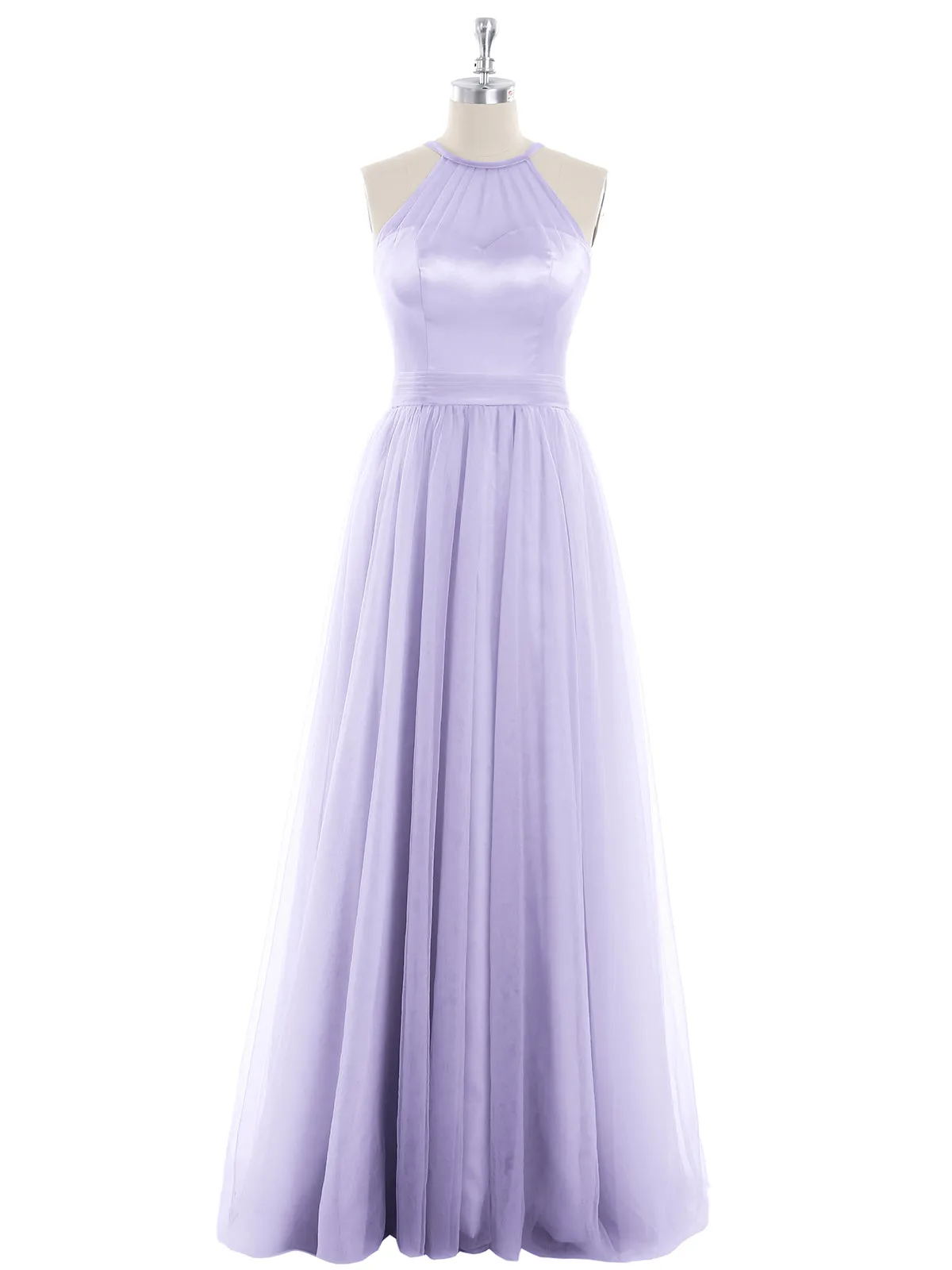 Illusion Neckline Long Tulle Dress-Lilac Plus Size