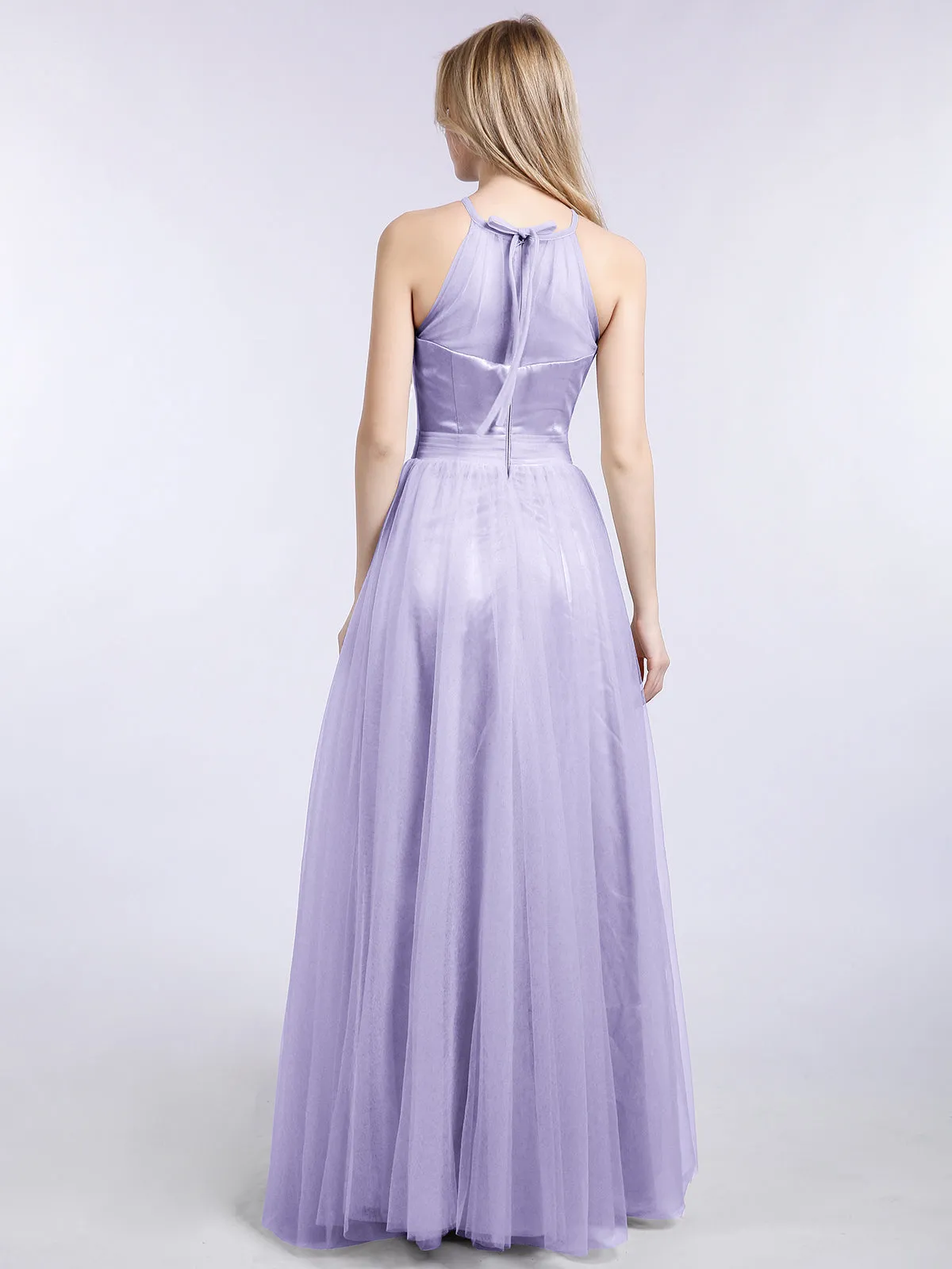 Illusion Neckline Long Tulle Dress-Lilac Plus Size