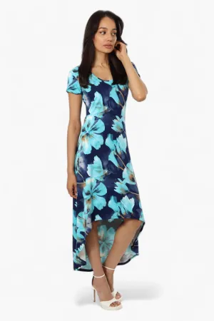 International INC Company Floral High Low Cap Sleeve Maxi Dress - Navy