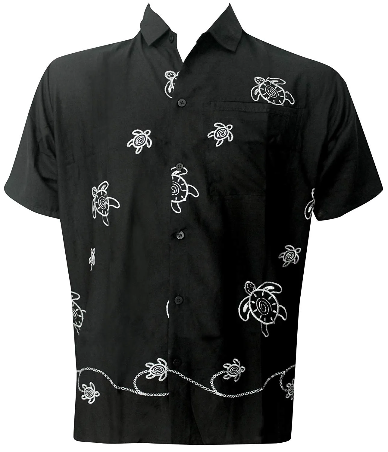 LA LEELA Shirt Casual Button Down Short Sleeve Beach Shirt Men Embroidered 180