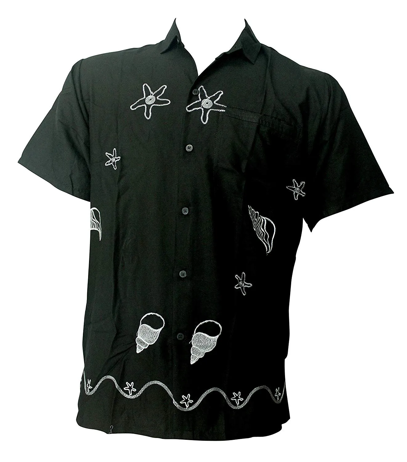 LA LEELA Shirt Casual Button Down Short Sleeve Beach Shirt Men Embroidered 180